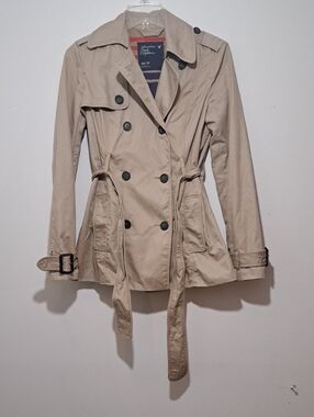 American Eagle Outfitters Khaki Double-Breasted Trench Coat